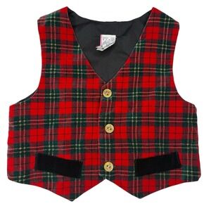 1996 Baby Plaid Velvet Christmas Vest 24M Tartan Holiday‎ Dressy Vintage 90s